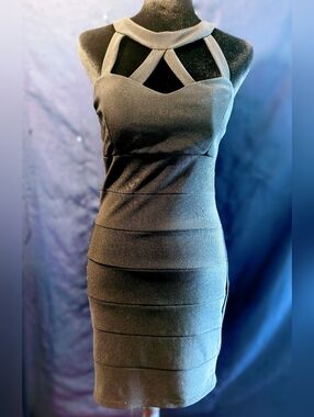 Crystal Doll Black Strappy Bandage Mini Dress Sz 5